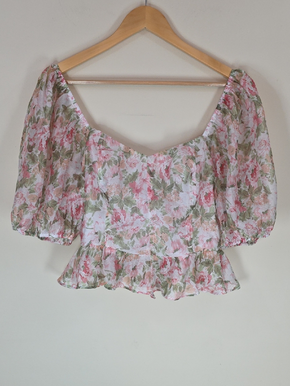 Arula Altar'd State Floral Puff Sleeve Crop Top XL Cottagecore, Coquette